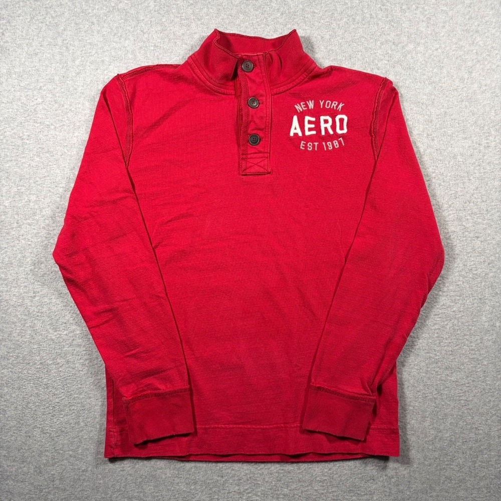 Aeropostale Henley Shirt Mens Medium Red Y2K Long Sleeve High Neck Pullover